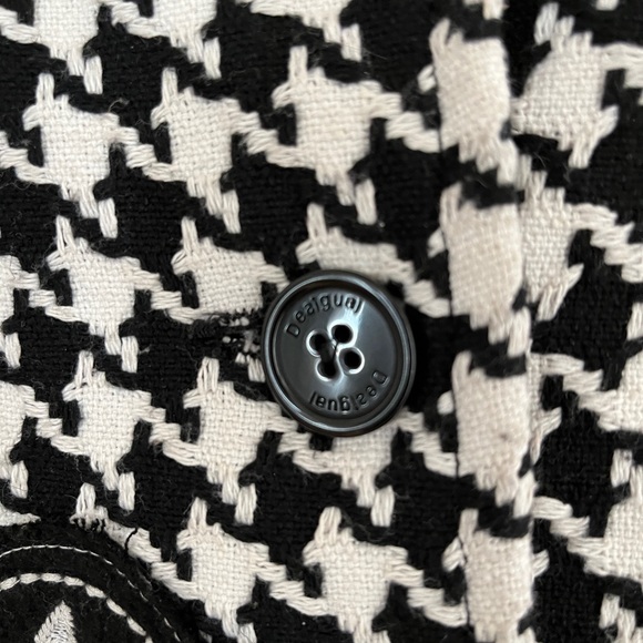 Desigual of Spain Herringbone Coat Jacket Black White Red Quilted Lined 42 Euro - Picture 7 of 16